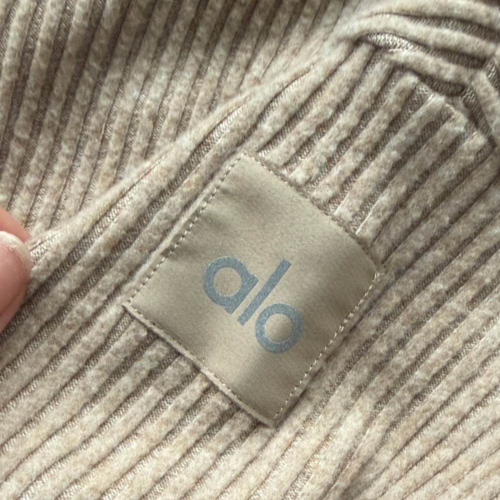 ALO Yoga Taupe Ribbed Knit Hoodie - Picture 2 of 3